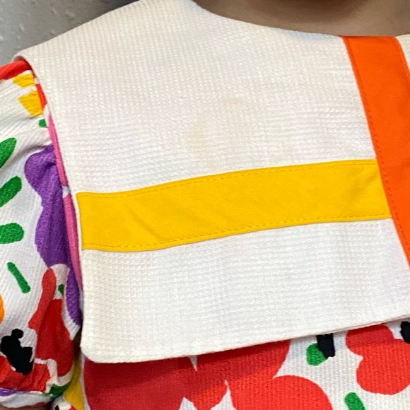 VNTG Isabella Floral Red and Purple  Sundress with Puff Cap Sleeves & Bib Collar - Picture 10 of 12